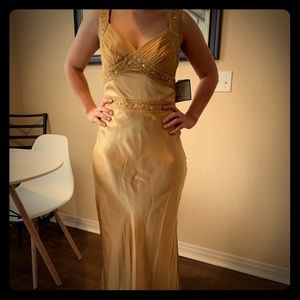 Gold yellow prom dress evening dress bridesmaid